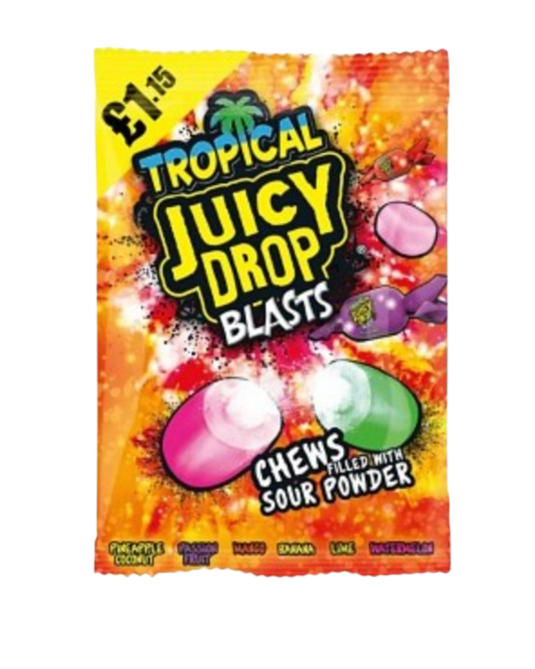 Juicy Drop Blasts Tropical  Bonbons Fourrés Poudre Acidulée